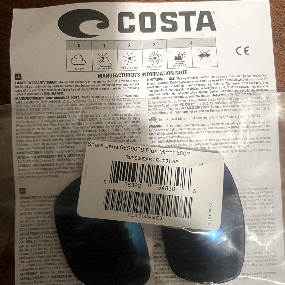 Costa 580P Tuna Alley replacement lenses